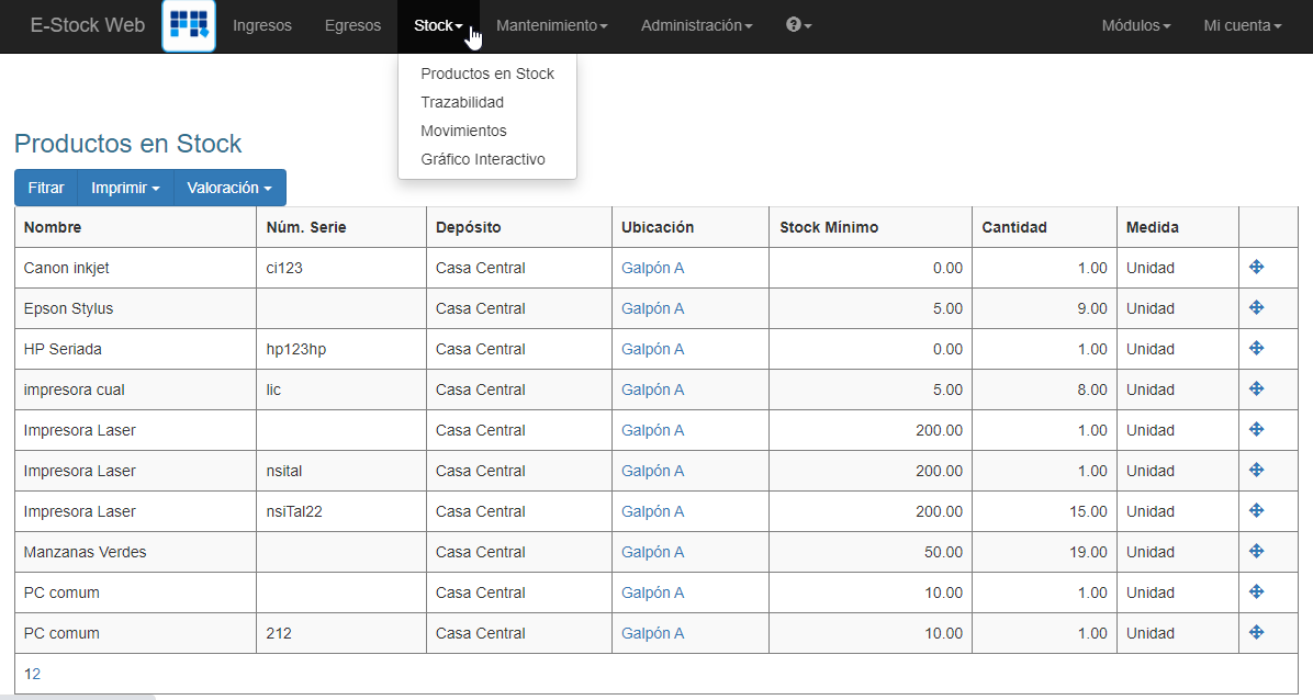 screenshot of E-Stock Web